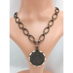 FRENCH KANDE BRONZE TONE MEDALLION MONTE JOY ST DENYS PENDANT NECKLACE